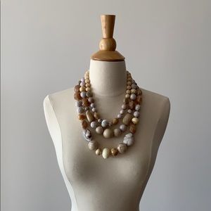 Neutral toned 3-tiered bead necklace